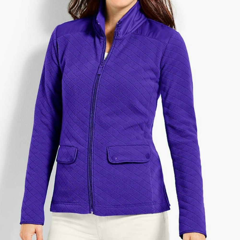 TALBOTS Diamond-Textured Quilted Zip Fleece Jacket